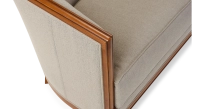 Canapé ancien 3 places accoudoirs moulurés bois teinte ancienne et tissu gris clair Canapé ancien 3 places accoudoirs moulurés bois teinte ancienne et tissu gris clair