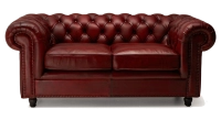 Sofá Chesterfield de piel 2 plazas rojo carmín reposabrazos con tachuelas