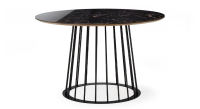 Round dining table in oak and ceramic. black metal base and black marble-effect ceramic top m2 120x120 Round dining table in oak and ceramic. black metal base and black marble-effect ceramic top m2 120x120
