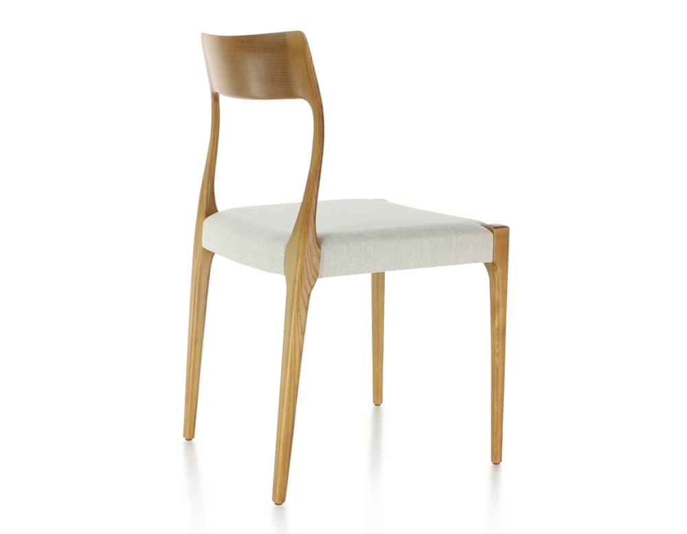 Chaise scandinave bois teinte merisier assise tissu beige naturel Chaise scandinave bois teinte merisier assise tissu beige naturel
