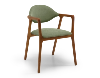Designer armchair cherry wood stain and green fabric Designer armchair cherry wood stain and green fabric