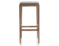 Tabouret de bar design H80 cm bois teinte noyer assise tissu beige naturel Tabouret de bar design H80 cm bois teinte noyer assise tissu beige naturel