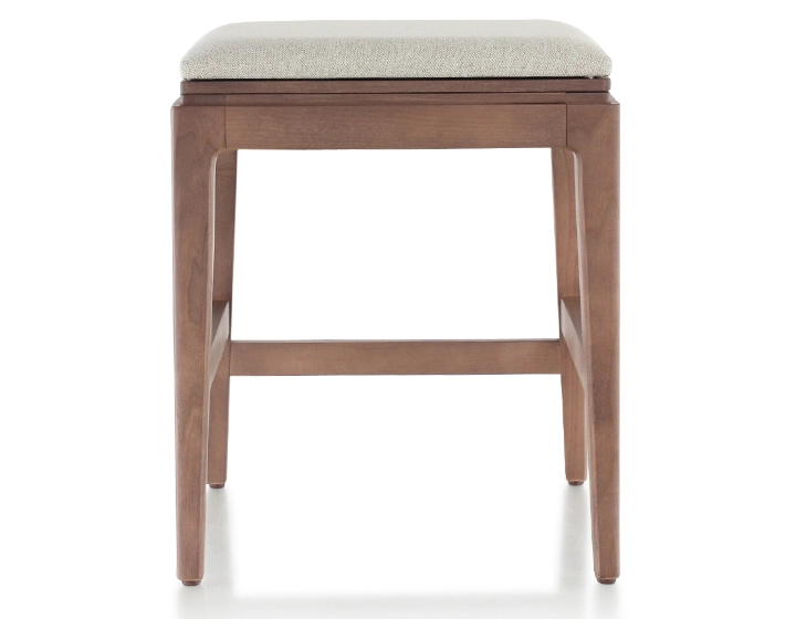 Tabouret design H45 cm bois teinte noyer assise tissu beige naturel Tabouret design H45 cm bois teinte noyer assise tissu beige naturel
