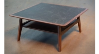 Square walnut and ceramic coffee table natural wood finish with slate effect ceramic top 100x100 cm Square walnut and ceramic coffee table natural wood finish with slate effect ceramic top 100x100 cm