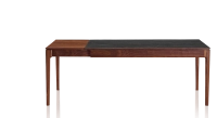 Table extensible 8 à 12 personnes en noyer et céramique allonges bois avec bois teinte naturelle et plateau céramique effet marbre noir 160x100 cm Table extensible 8 à 12 personnes en noyer et céramique allonges bois avec bois teinte naturelle et plateau céramique effet marbre noir 160x100 cm