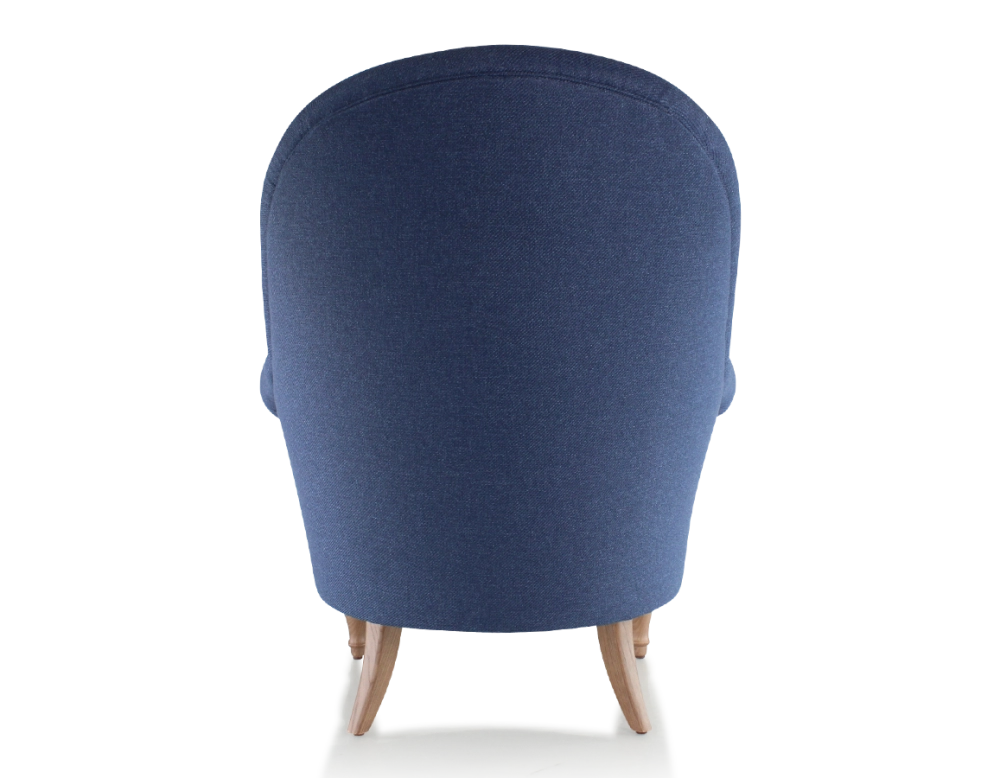 Fauteuil crapaud avec accoudoirs pieds bois teinte noyer et tissu bleu marine haut dossier Fauteuil crapaud avec accoudoirs pieds bois teinte noyer et tissu bleu marine haut dossier