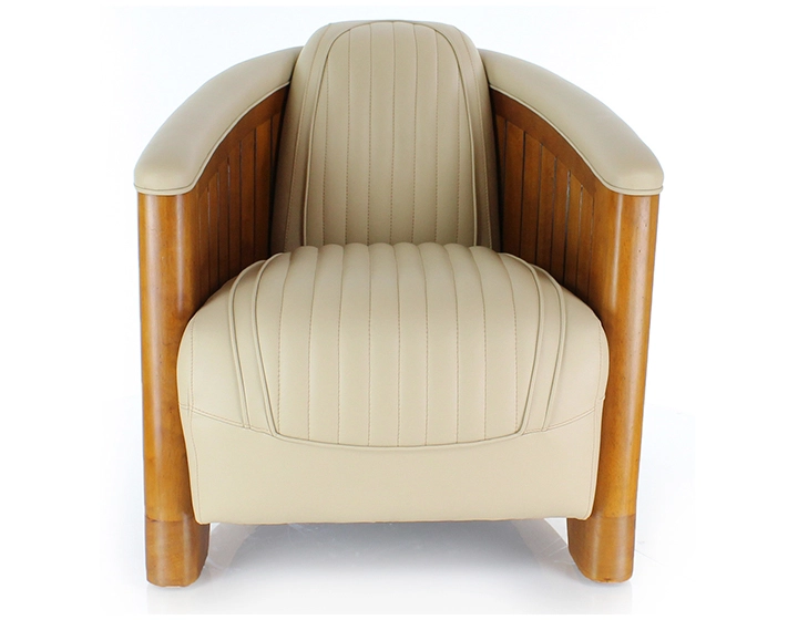 Fauteuil club bois et cuir beige Fauteuil club bois et cuir beige