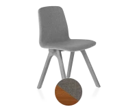 Chaise design en chêne tapissé bois teinte merisier assise tissu gris clair