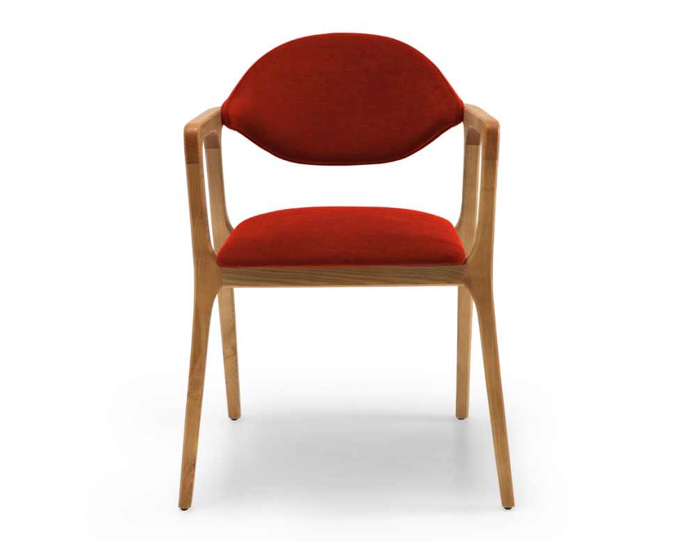 Chaise design avec accoudoirs bois teinte naturelle et tissu orange brulé Chaise design avec accoudoirs bois teinte naturelle et tissu orange brulé