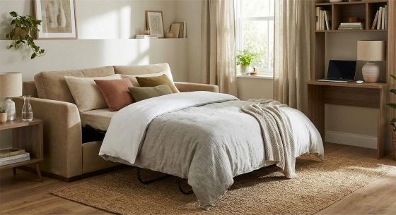 3-seater convertible sofa beige mottled fabrics