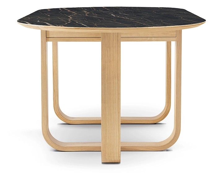 Table salle à manger en chêne et céramique 8 à 10 personnes avec bois teinte naturelle et plateau céramique effet marbre noir 210x100 cm Table salle à manger en chêne et céramique 8 à 10 personnes avec bois teinte naturelle et plateau céramique effet marbre noir 210x100 cm