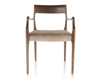 Chaise scandinave avec accoudoirs bois teinte marron foncé assise tissu velours taupe clair Chaise scandinave avec accoudoirs bois teinte marron foncé assise tissu velours taupe clair