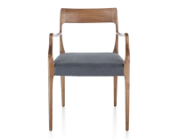 Scandinavian armchair with armrests walnut-stained wood, grey fabric seat Scandinavian armchair with armrests walnut-stained wood, grey fabric seat