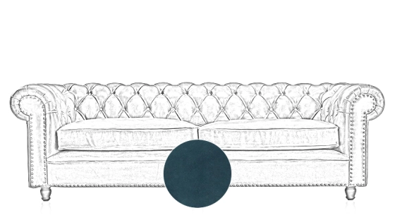 Canapé Chesterfield cuir 3 places bleu accoudoirs cloutés
