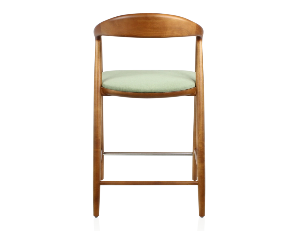 Tabouret de bar H60 cm bois teinte merisier et tissu vert Tabouret de bar H60 cm bois teinte merisier et tissu vert