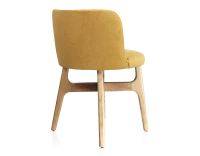 Chaise design bois teinte naturelle assise tissu jaune