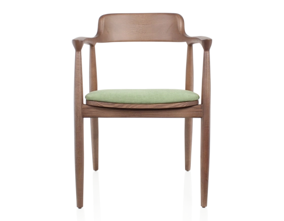 Scandinavian chair walnut-stained wood and green fabric