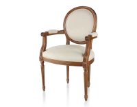 Chaise ancienne avec accoudoirs style Louis XVI tissu chevron beige