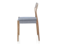 Scandinavian chair walnut-stained wood, blue chevron fabric seat Scandinavian chair walnut-stained wood, blue chevron fabric seat