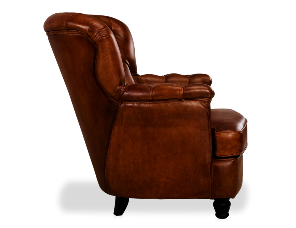 Chesterfield leather armchair brown vintage medium back Chesterfield leather armchair brown vintage medium back