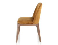 Chaise design bois teinte noyer et tissu velours bronze