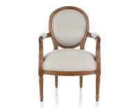 Fauteuil ancien style Louis XVI bois teinte ancienne et tissu beige naturel Fauteuil ancien style Louis XVI bois teinte ancienne et tissu beige naturel