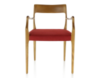 Scandinavian armchair with armrests cherry wood stain burgundy fabric seat Scandinavian armchair with armrests cherry wood stain burgundy fabric seat