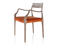 Chaise scandinave avec accoudoirs bois teinte marron foncé assise tissu velours terracotta Chaise scandinave avec accoudoirs bois teinte marron foncé assise tissu velours terracotta