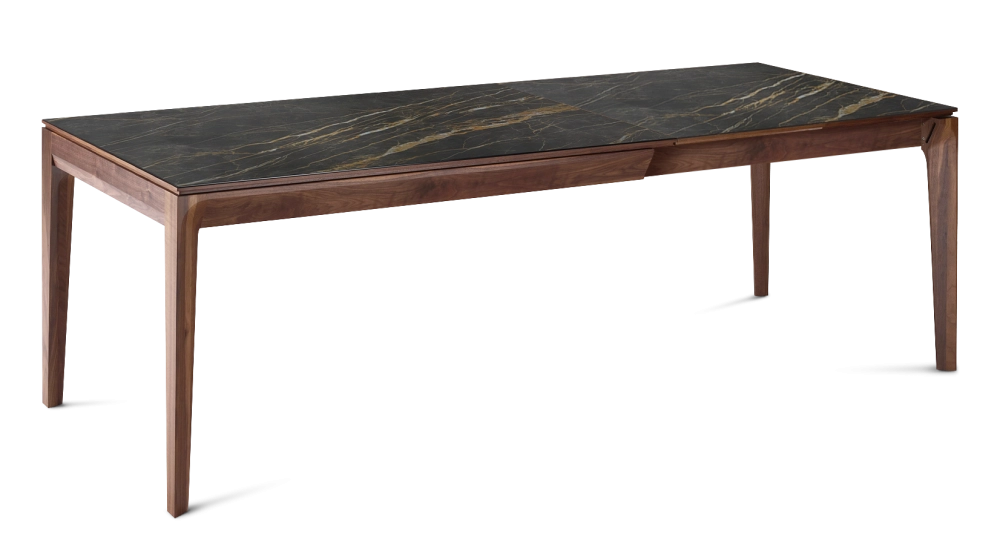 Table extensible 8 à 12 personnes en noyer et céramique allonges céramique avec bois teinte naturelle et plateau et allonges céramique effet marbre noir 160x100 cm Table extensible 8 à 12 personnes en noyer et céramique allonges céramique avec bois teinte naturelle et plateau et allonges céramique effet marbre noir 160x100 cm