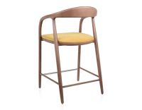 Bar stool H60 cm walnut-stained wood and yellow fabric Bar stool H60 cm walnut-stained wood and yellow fabric
