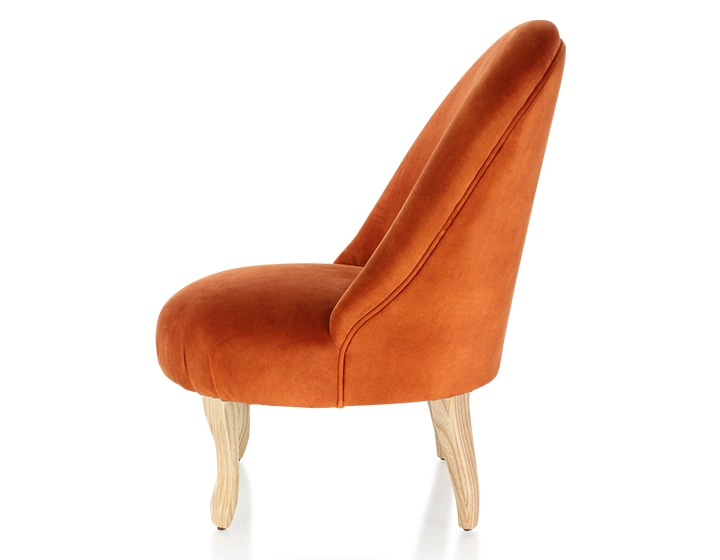 Fauteuil crapaud sans accoudoirs pieds bois teinte naturelle et tissu velours terracotta Fauteuil crapaud sans accoudoirs pieds bois teinte naturelle et tissu velours terracotta