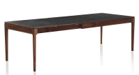 Table extensible 8 à 12 personnes en noyer et céramique allonges céramique avec bois teinte naturelle et plateau et allonges céramique effet ardoise 180x100 cm