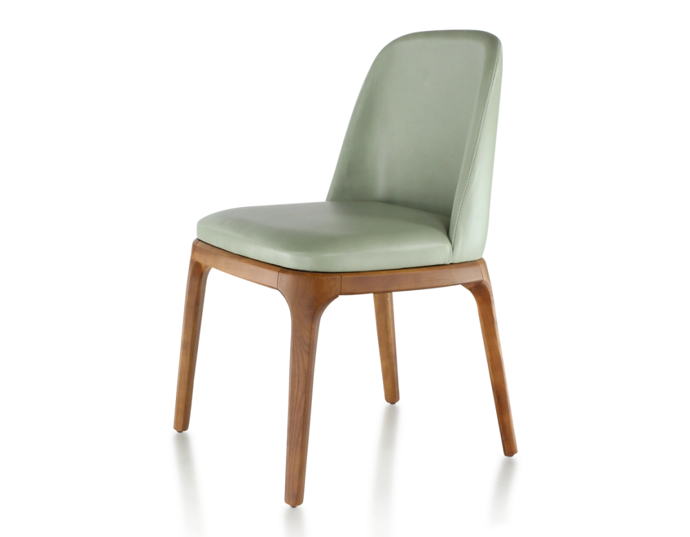 Chaise design bois teinte merisier et cuir cuir vert sauge Chaise design bois teinte merisier et cuir cuir vert sauge