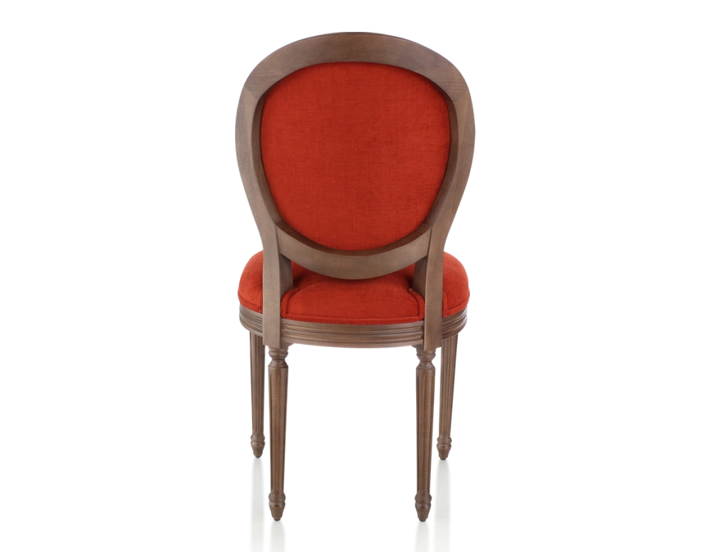Antique Louis XVI style chair dark brown stained wood and burnt orange fabric Antique Louis XVI style chair dark brown stained wood and burnt orange fabric
