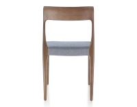Scandinavian chair dark brown stained wood, blue chevron fabric seat Scandinavian chair dark brown stained wood, blue chevron fabric seat
