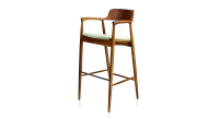 Tabouret de bar h80 cm bois teinte merisier assise tissu vert