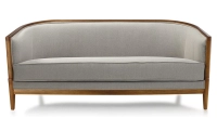 Canapé ancien 3 places bois teinte merisier et tissu gris clair Canapé ancien 3 places bois teinte merisier et tissu gris clair
