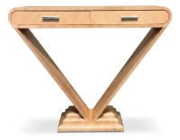 Console art déco double tiroirs bois teinte naturelle