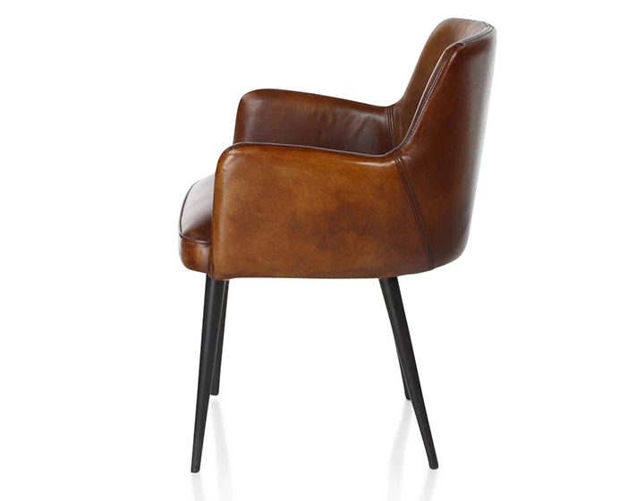 Chaise vintage avec accoudoirs cuir marron vintage