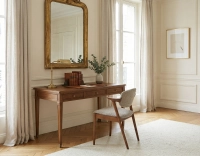 Chaise scandinave bois teinte merisier assise tissu fusion