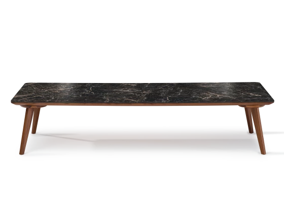 Table basse rectangulaire F7 en noyer et céramique bois teinte naturelle et céramique effet marbre noir M2 100x60x30 cm