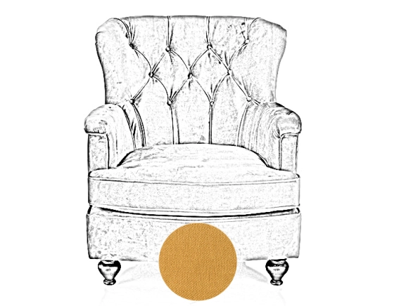 Fauteuil Chesterfield tissu jaune moyen dossier