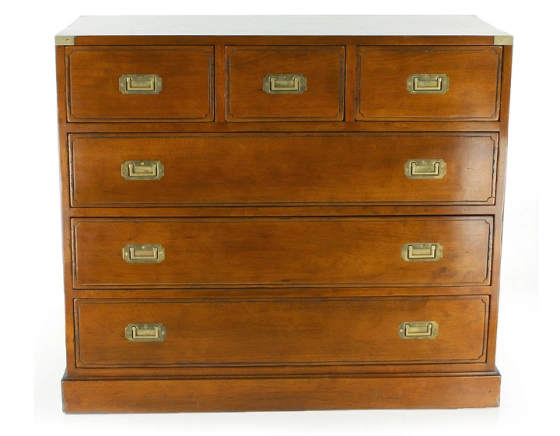 Large marine chest of drawers cherry-stained wood
