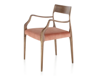 Chaise scandinave avec accoudoirs bois teinte noyer assise tissu velours rose pâle Chaise scandinave avec accoudoirs bois teinte noyer assise tissu velours rose pâle
