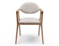 Designer armchair natural wood finish and sand velvet fabric Designer armchair natural wood finish and sand velvet fabric