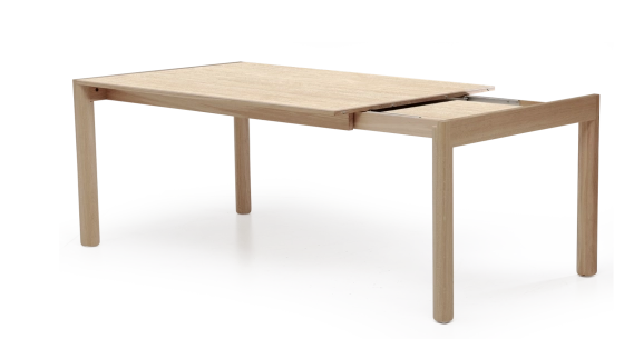 Extending table for 8 to 12 people in oak and ceramic with ceramic extensions natural wood finish and ceramic travertine stone effect 180x100 cm