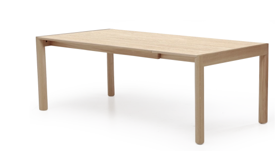 Extending table for 8 to 12 people in oak and ceramic with ceramic extensions natural wood finish and ceramic travertine stone effect 160x100 cm