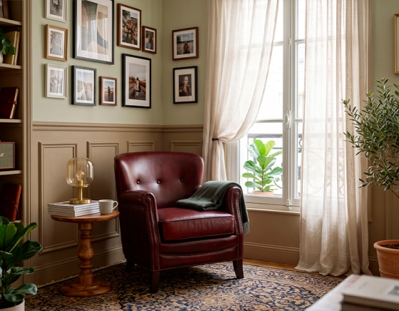 Leather club armchair burgundy studded armrests
