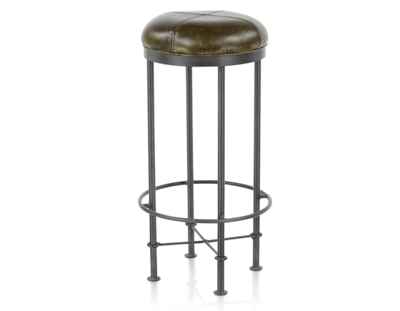 Tabouret de bar vintage cuir vert olive