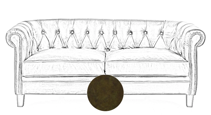Canapé Chesterfield cuir 2 places vert olive accoudoirs cloutés Canapé Chesterfield cuir 2 places vert olive accoudoirs cloutés